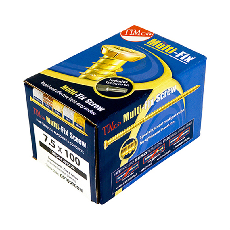 Concrete Screws  - TX - Flat Countersunk - Yellow - 7.5mm x 80mm (100 Pack)