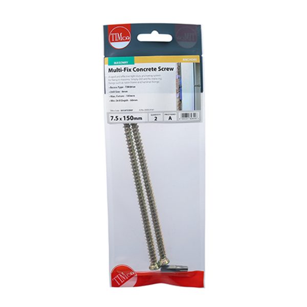 Concrete Screws  - TX - Flat Countersunk - Yellow - 7.5mm x 150mm (2 Pack)