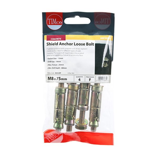 Shield Anchor Loose Bolts - Yellow - M8 (4 Pack)