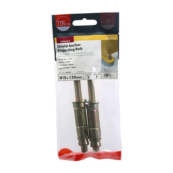 Shield Anchor Projecting Bolts - Yellow - M10 (2 Pack)