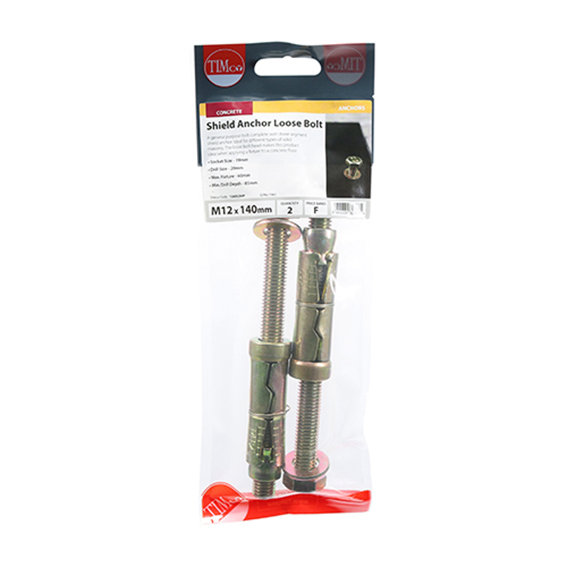 Shield Anchor Loose Bolts - Yellow - M12 (2 Pack)