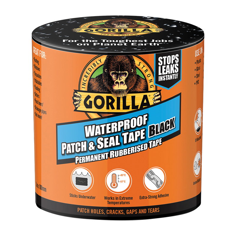 Gorilla Waterproof Patch & Seal Tape – Black (100mm x 3m)