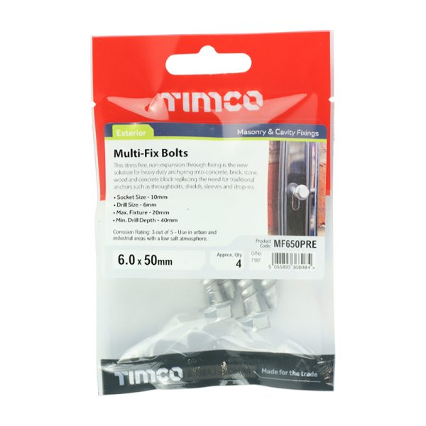 Masonry Bolts - Hex Flange - Exterior - Silver - 6mm x 50mm (4 Pack)