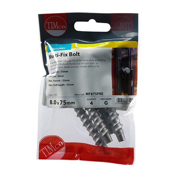 Masonry Bolts - Hex - Exterior - Silver - 8mm x 75mm (4 Pack)