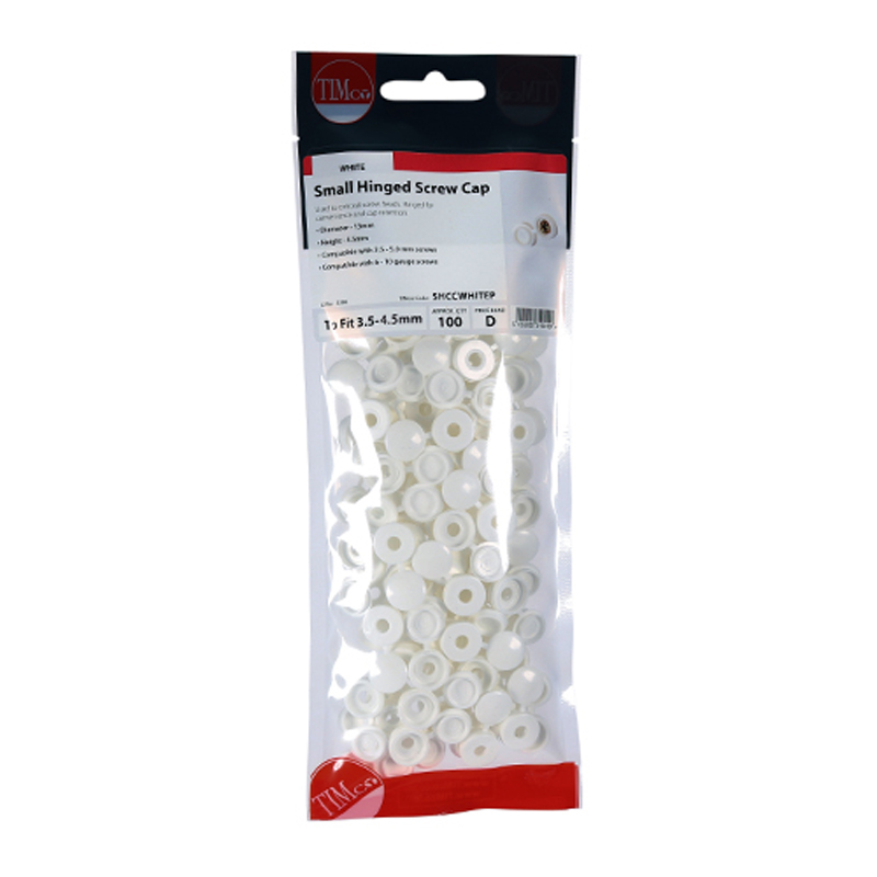 Hinged Screw Caps for 3.0mm to 4.5mm Screws - White (100 Pack)