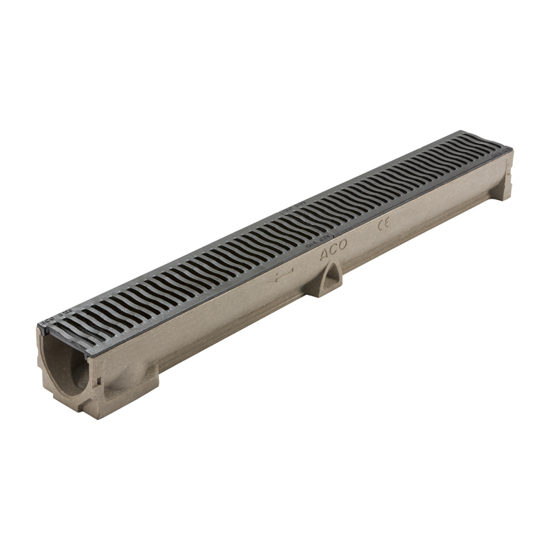 ACO RainDrain B125 Channel with Cast Iron Heelguard ATec Grating 1m (Load Class B125)