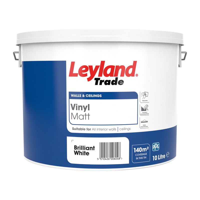 Leyland Trade Vinyl Matt Paint – Brilliant White (10L)