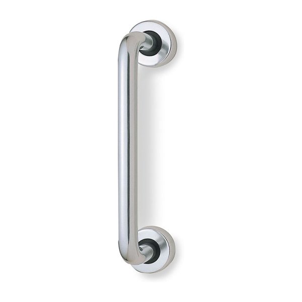 Union Round Bar Pull Handle On Rose 229mm x 19mm - Polished Anodised Aluminium