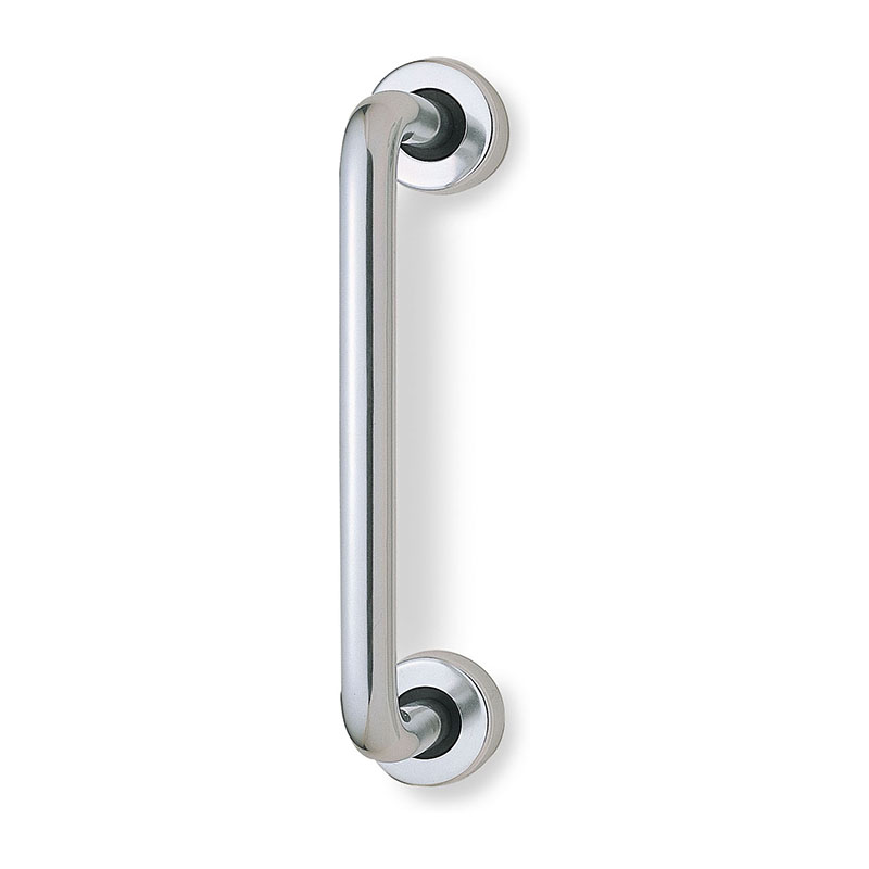 Union Round Bar Pull Handle On Rose 229mm x 19mm - Polished Anodised Aluminium