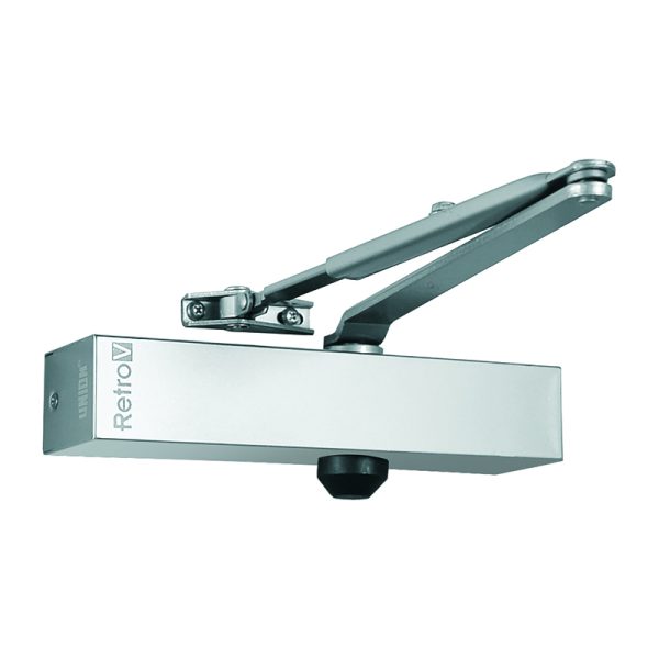Union Retro-V Adjustable Size 3-4 Overhead Door Closer - Silver