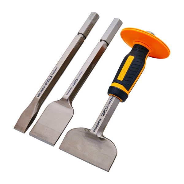 Roughneck Bolster & Chisel Set with Non-Slip Guards - 3 Piece (1", 3" & 4")