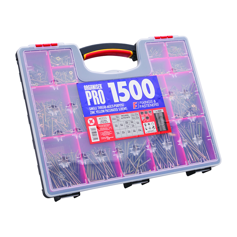 Forgefix Organiser Pro ZYP Multi-Purpose Countersunk Pozi Screw Assortment Case (1500 Piece)