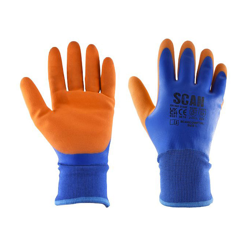 Scan Thermal Waterproof Latex Grip Gloves – Blue/Orange Size 9 (L)