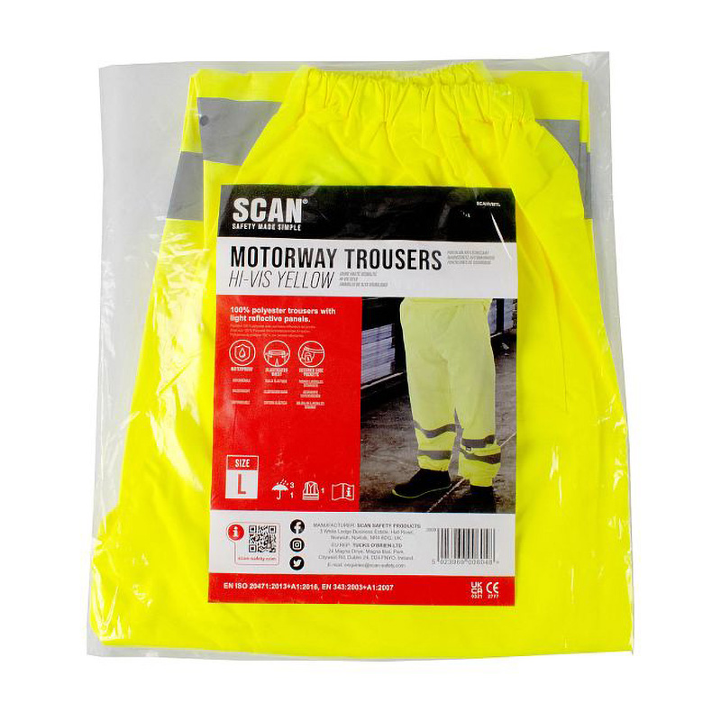 Scan Hi-Vis Reflective Waterproof Motorway Trousers - Yellow (L)