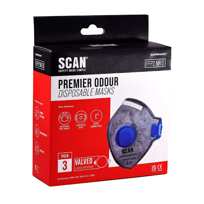 Scan Premier Fold Flat Odour Valved Disposable Masks FFP2 (3 Pack)