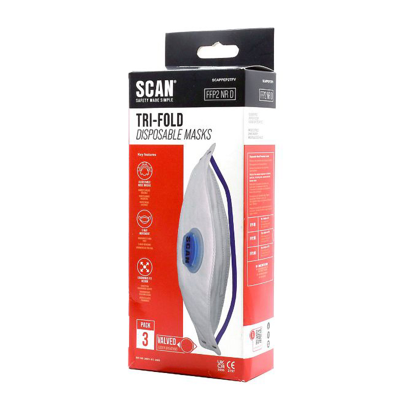 Scan Tri Fold Valved Disposable Face Mask FFP2 (3 Pack)